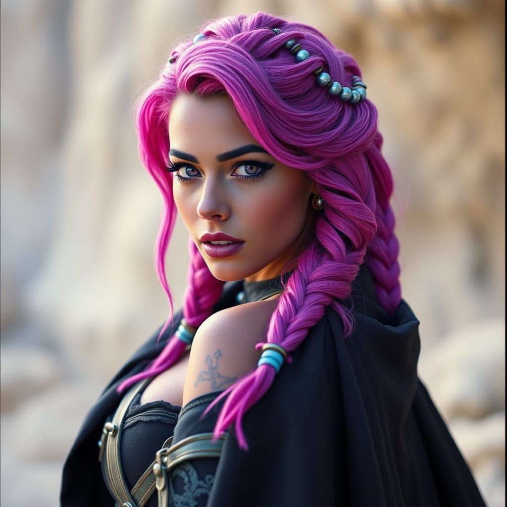 Zeltron Woman with Fuchsia Hair in Scout Cloak
