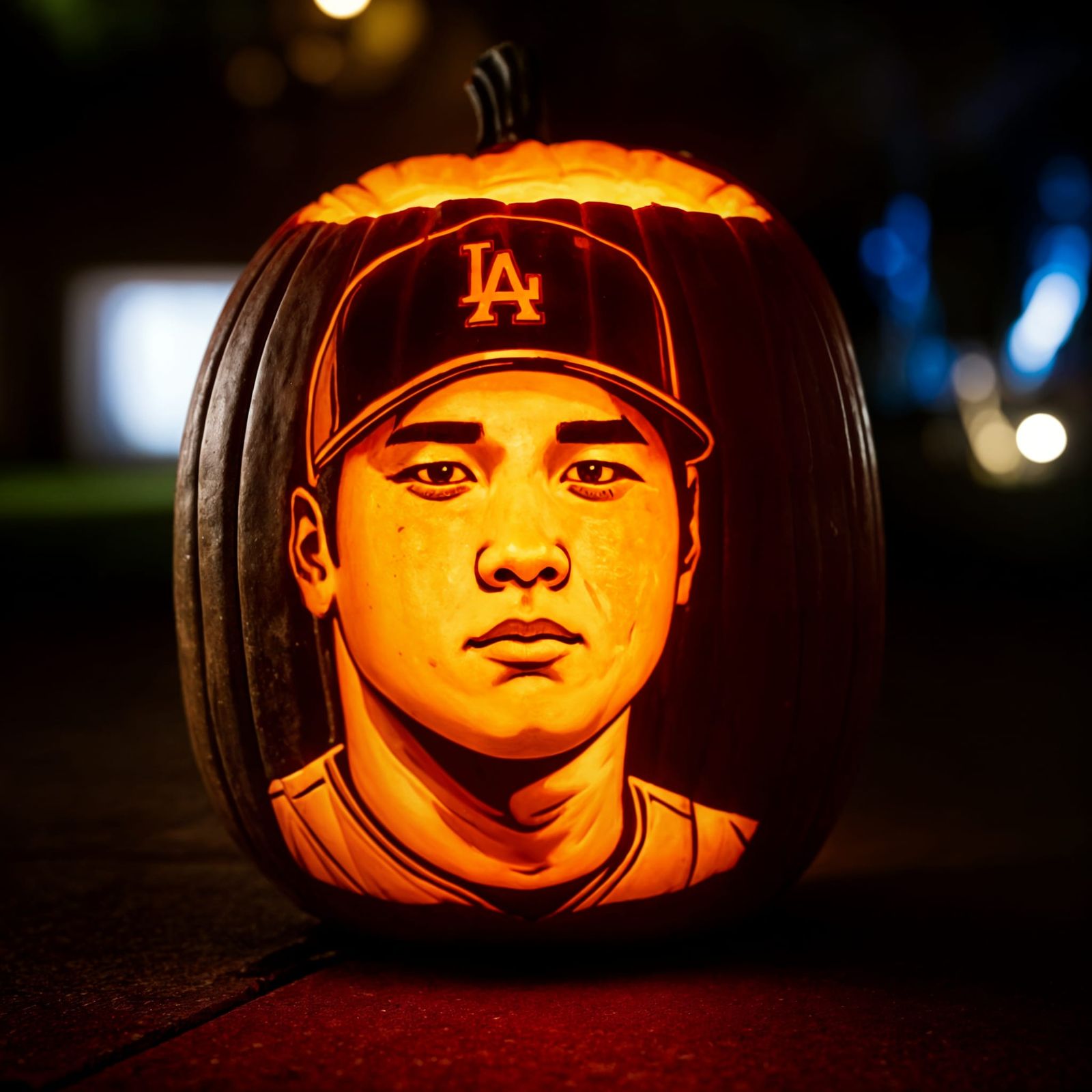 Pumpkin Carving of Baseball Star, LA Dodgers Theme