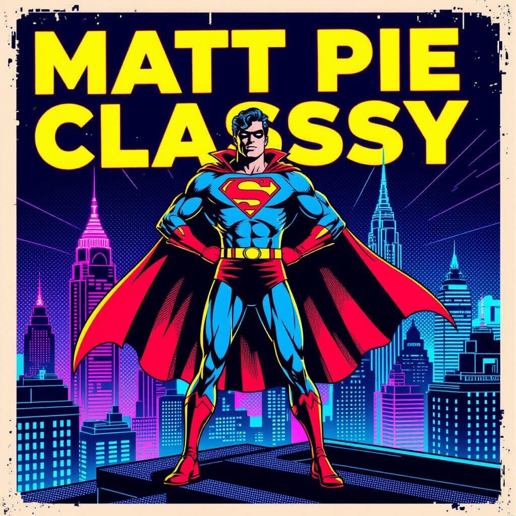 80s Superhero on Rooftop, Neon Cityscape, Retro Style