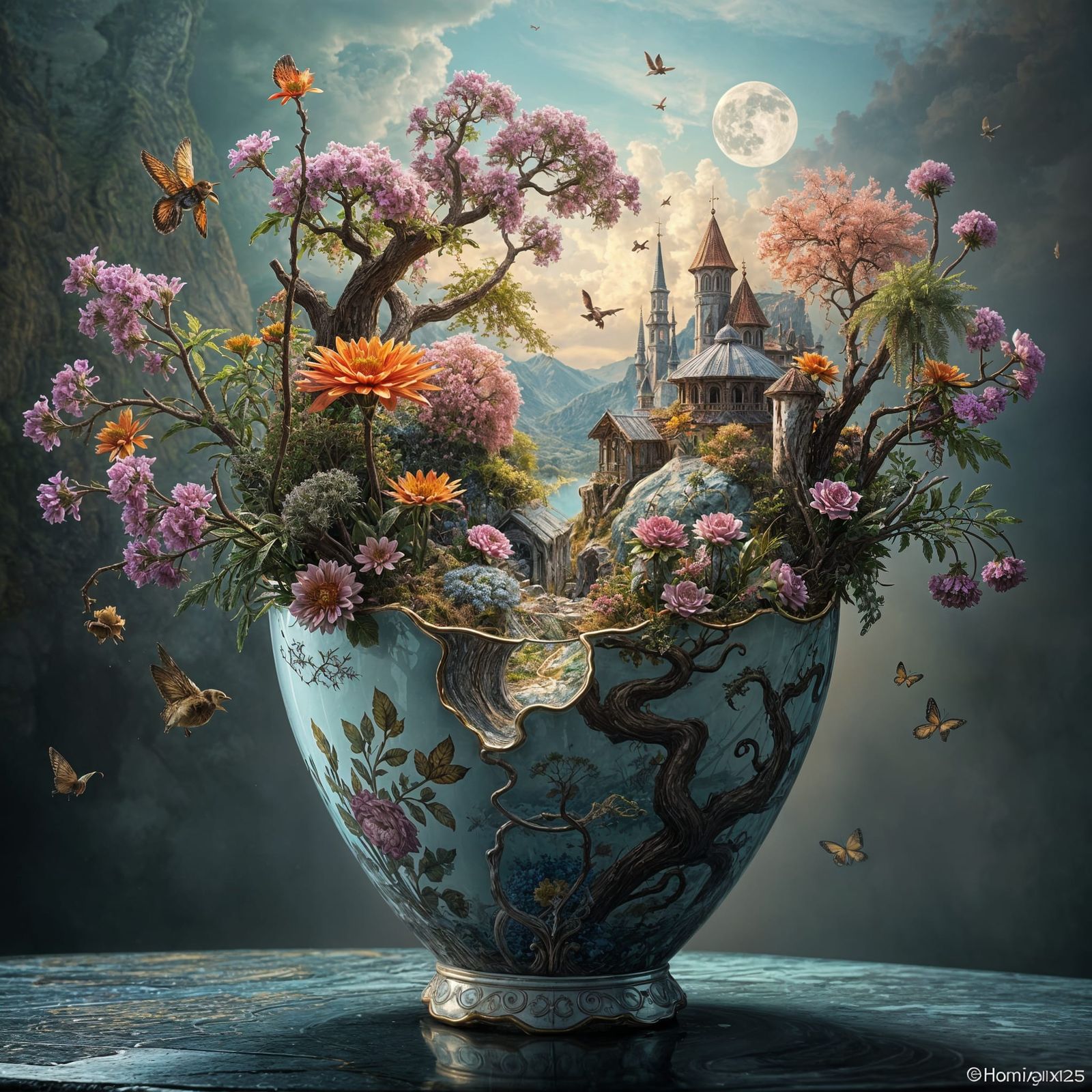 Fantasy Landscape Emerges from Antique Vase