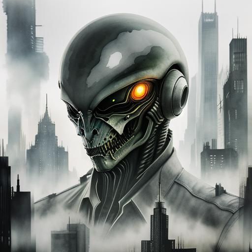 Surreal Alien in Dystopian City: Double Exposure Art