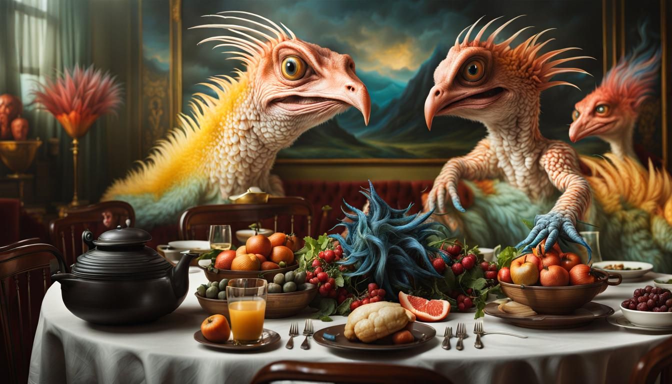 Surreal Bizarre Tableau in a Grand Room