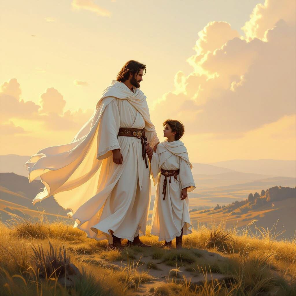 Father and Son in Heroic Fantasy Art Style