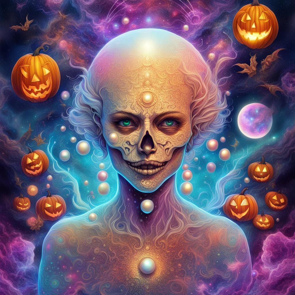 Holographic Halloween: A Cosmic Astral Illustration