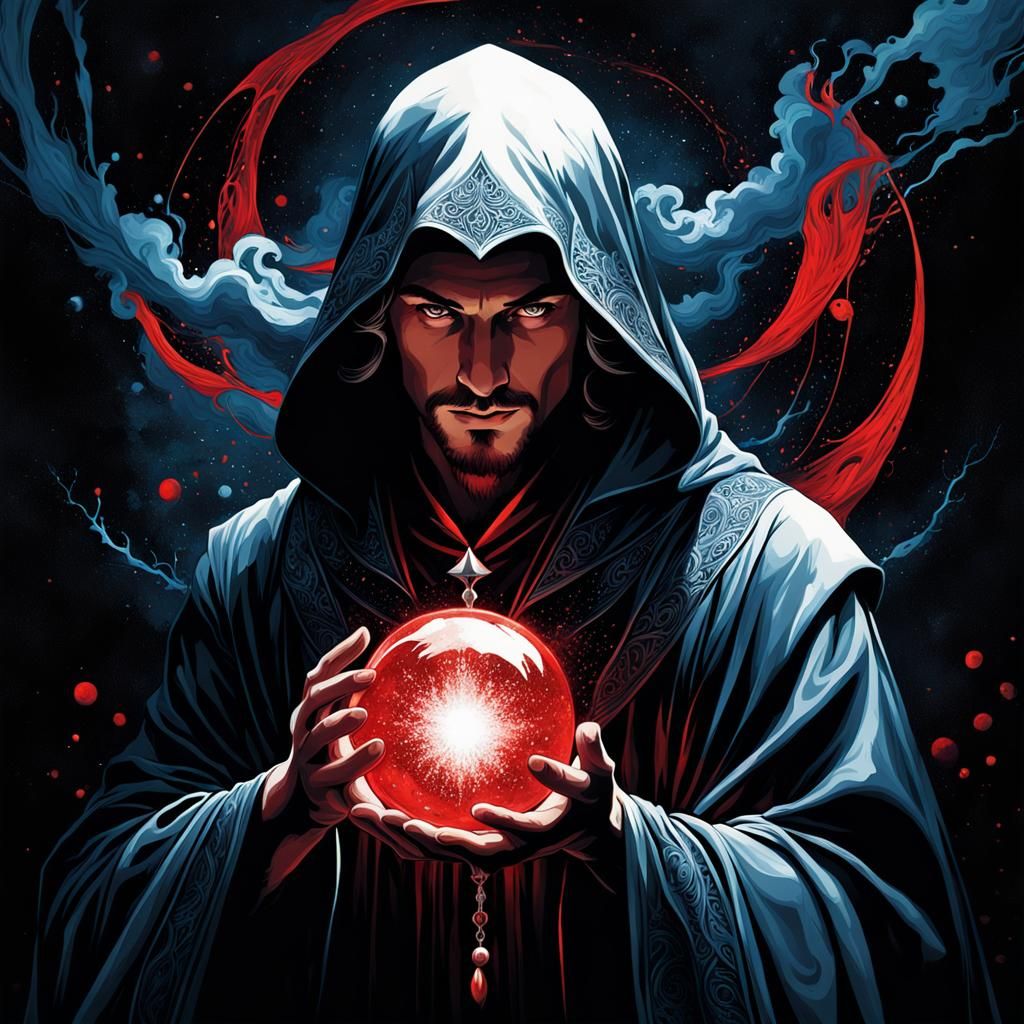 Monochrome Sorcerer Digital Art with Dark Magic