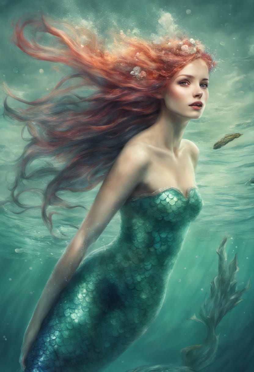 Fantasy Mermaid Portrait in Seascape
