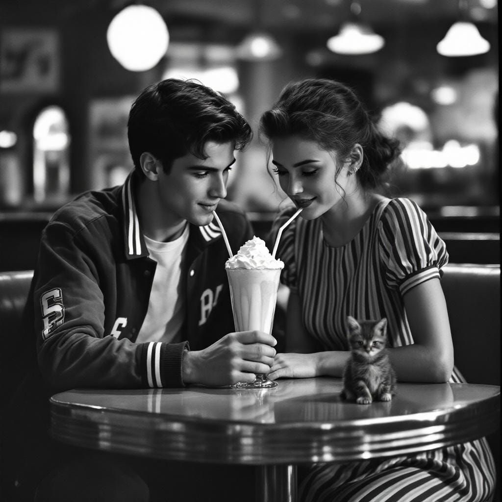 1950s Diner: Teen Romance Over Milkshake