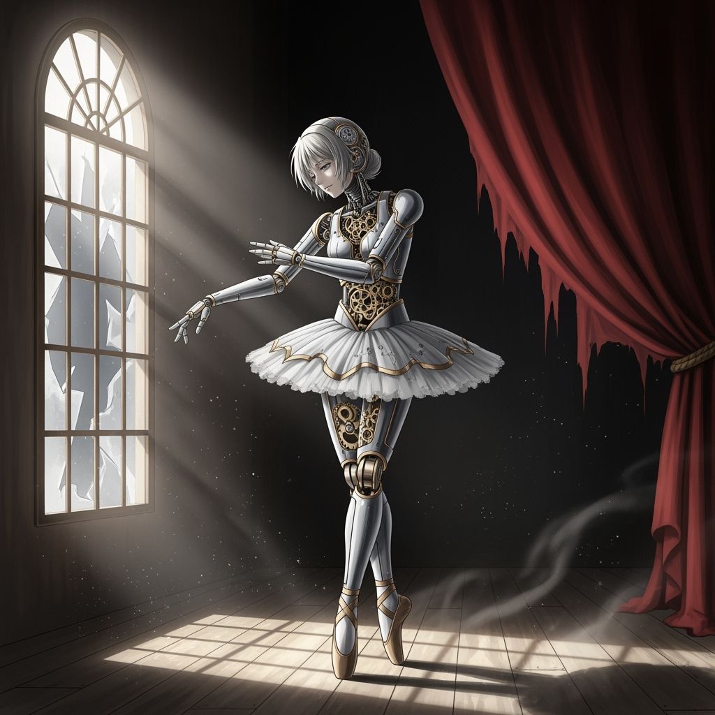 Automaton Ballerina's Melancholic Dance in Moonlight