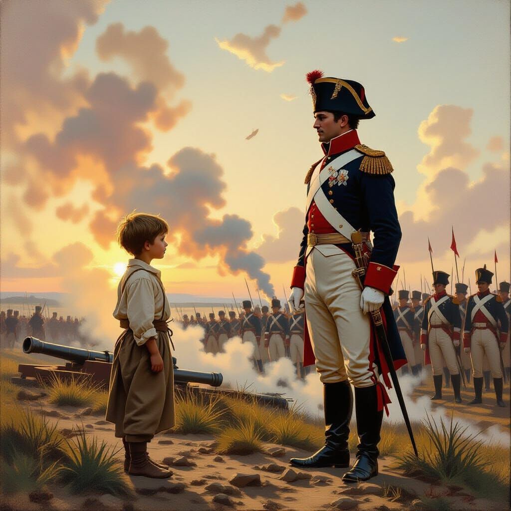 Jindra and Napoleon at Austerlitz in Dramatic Oil Painting S...