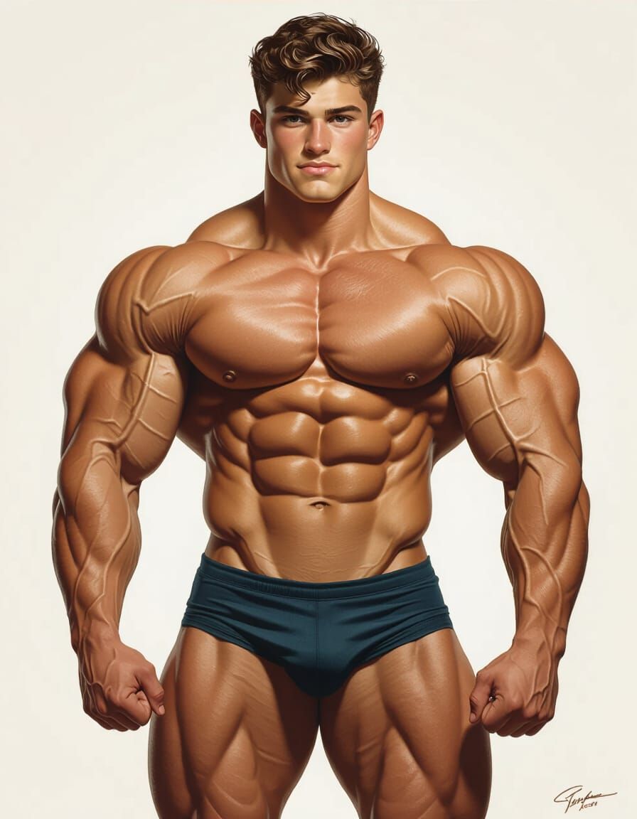 Young Bodybuilder with a Muscular Physique