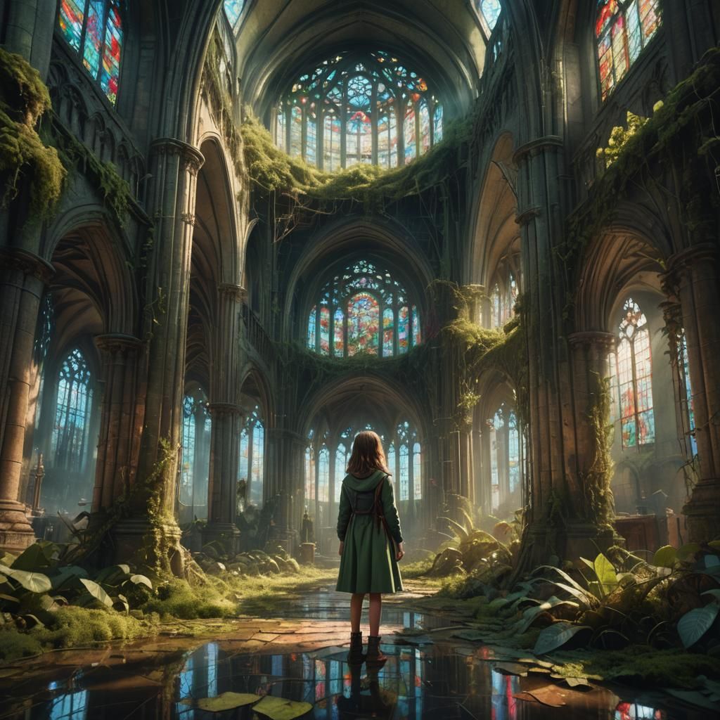 Girl in Abandoned Cathedral: Digital Matte Painting