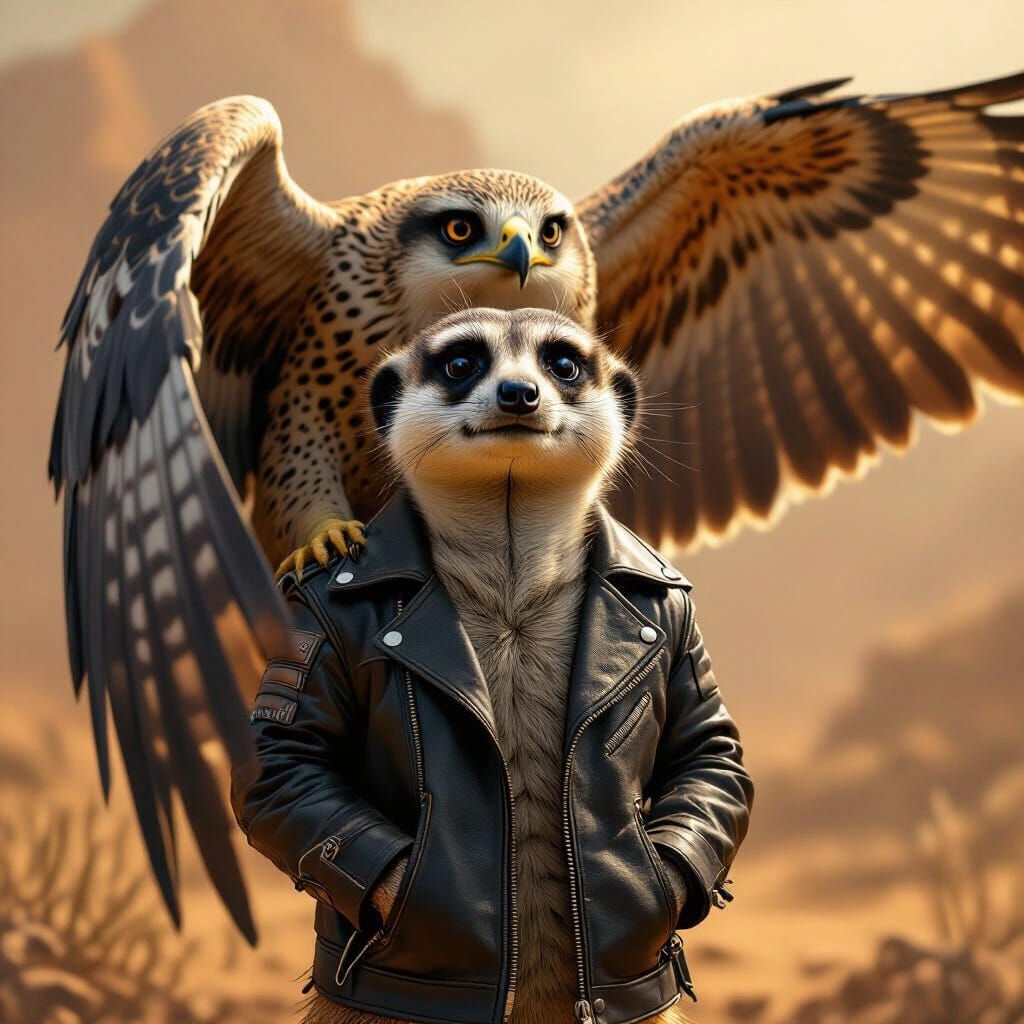 Giant Hawk Protects Meerkat in Earthy Atmospheric Style