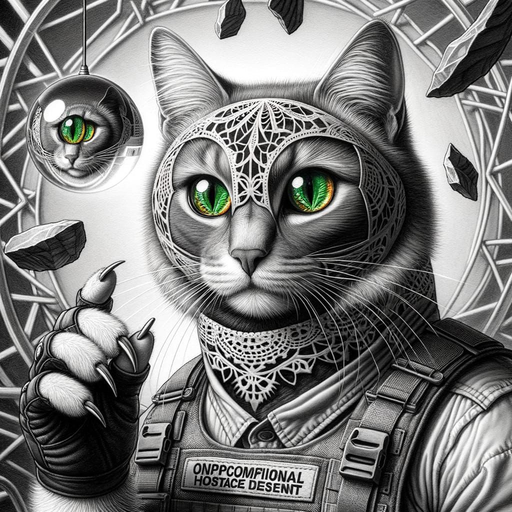 Anthropomorphic Cat in Tactical Gear with Haitian Traits and...