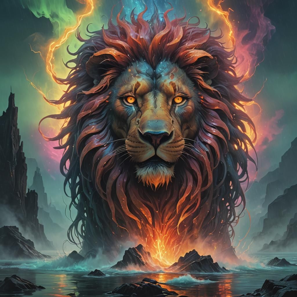 Surreal Lion Submerged in Ethereal Waters