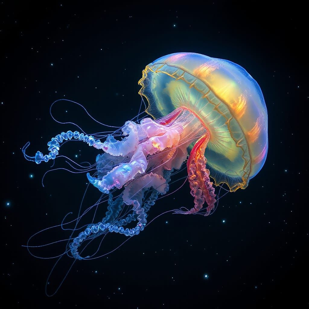Bioluminescent Jellyfish Drifting in the Abyss
