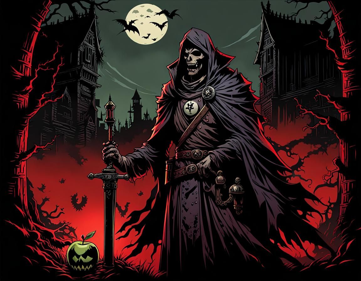 Creepy Apple Zombie Knight in Darkest Dungeon Style