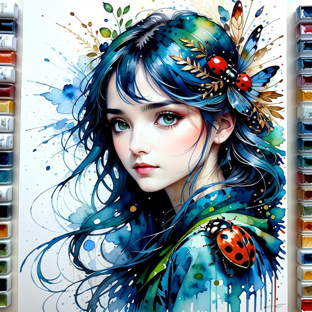 Intricate Ladybug Watercolour Masterpiece