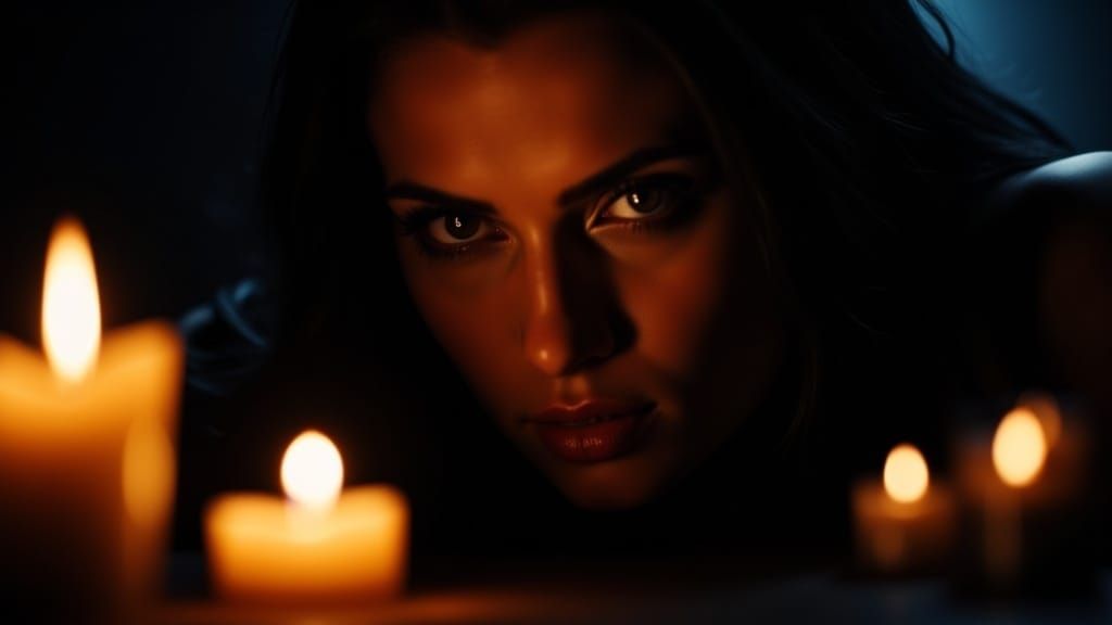 Enigmatic Woman in Candlelight: A Chiaroscuro Portrait
