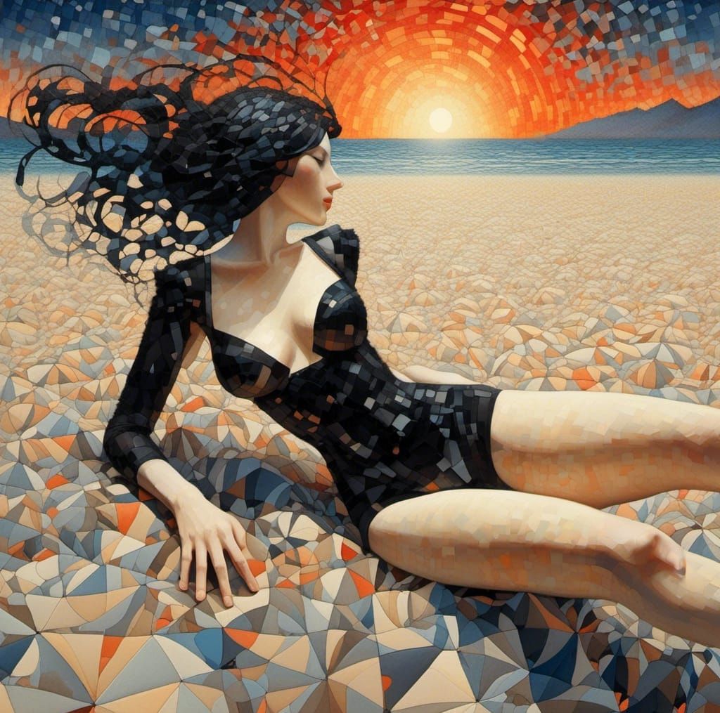 Woman in black on the beach