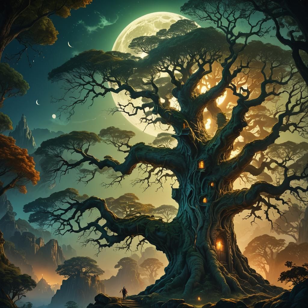 Mystical Kingdom Illuminated by Moonlight, Matte Painting