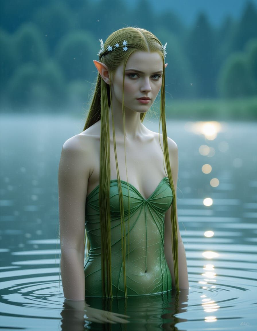 Enchanting Water Nymph by Moonlit Lake