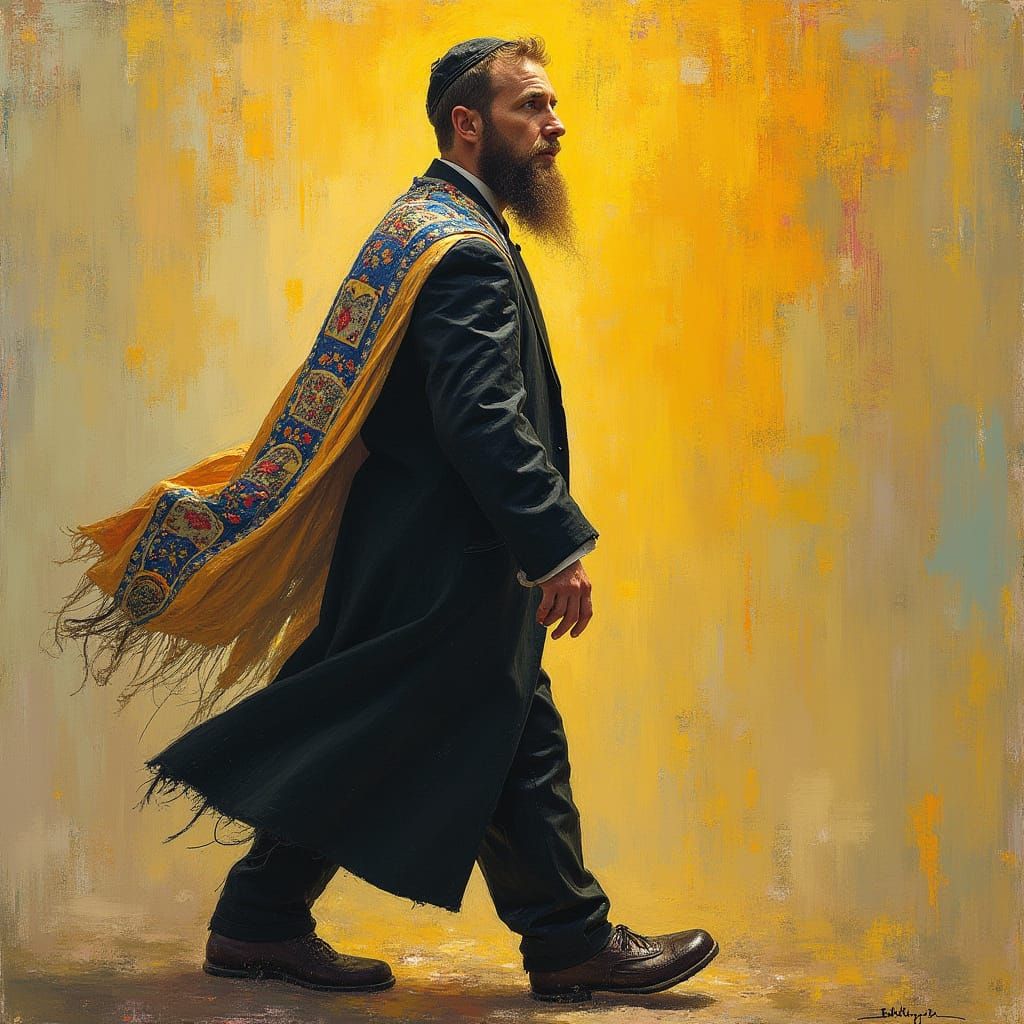 Jewish Man in Contemplative Walk, Golden Light