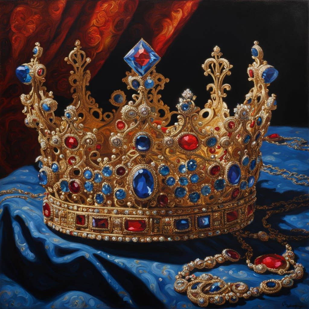 Royal Crown on Velvet Cushion Oil Painting
