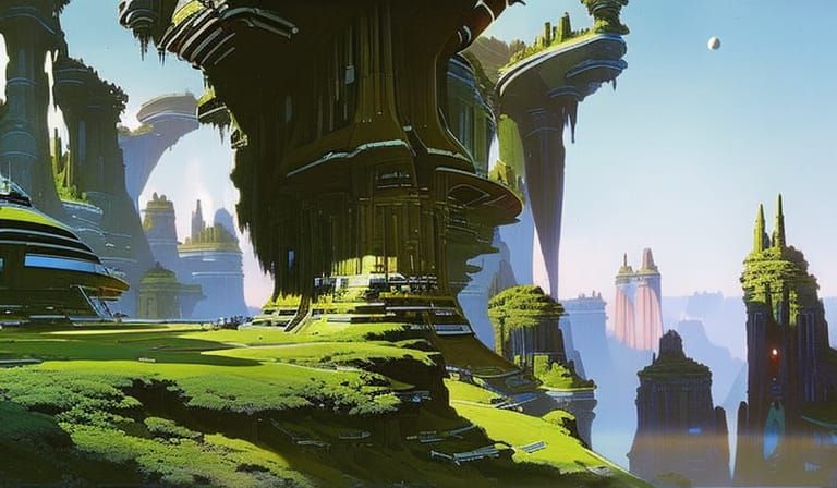 Sci-Fi Cliff City with Green Gardens