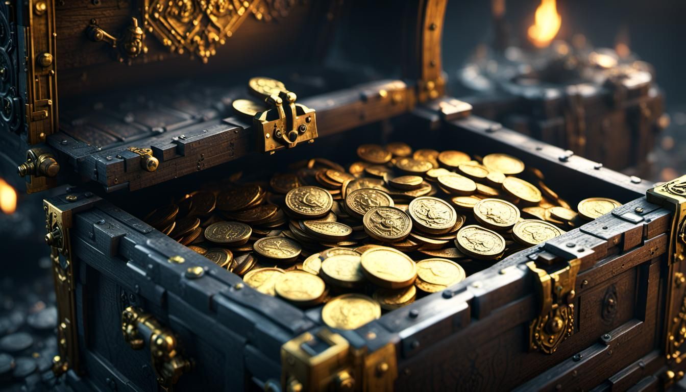 Gnomes Forging Gold Coins in Ancient Chest