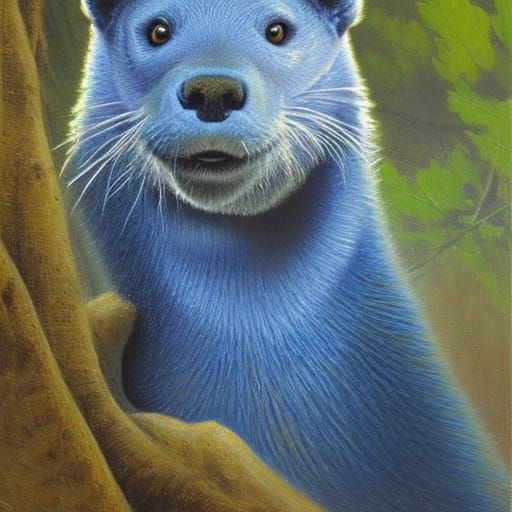 Blue Otter Oil Painting by James Gurney Style