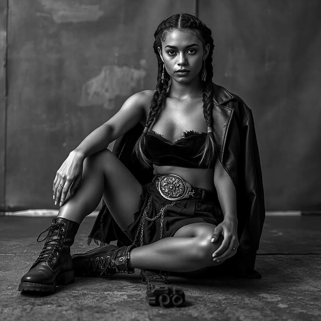 Photo-Realistic Woman in Braids and Combat Boots
