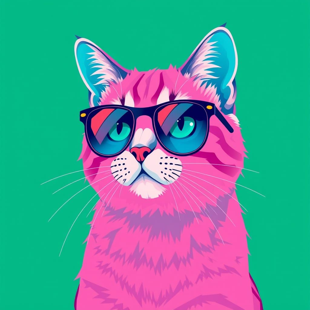 Vibrant Pink Feline in Aviator Shades, Pop Art Masterpiece