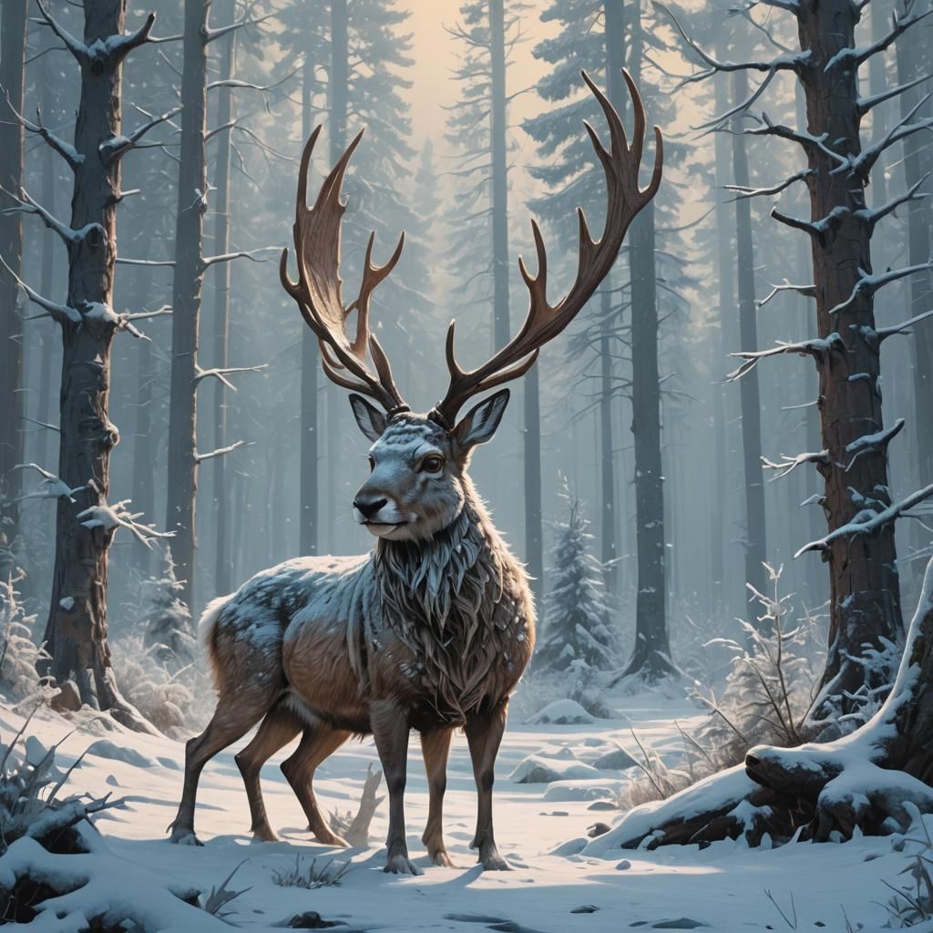 Mystical Forest: Jackalope and Emissary in Digital Art