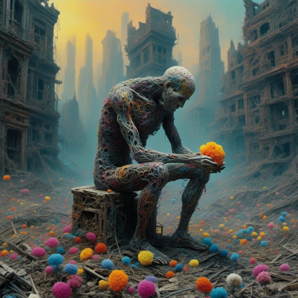 Cyborg's Lament: Flower in a Ruined City