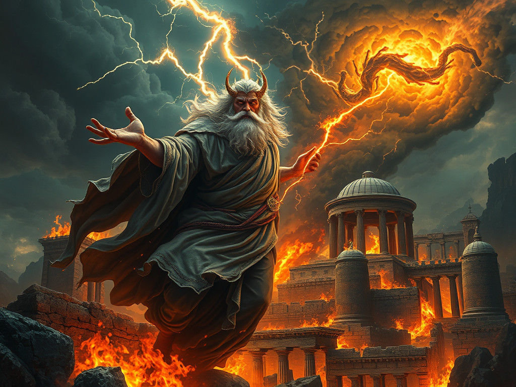 Zeus Emerges From Flames to Destroy City