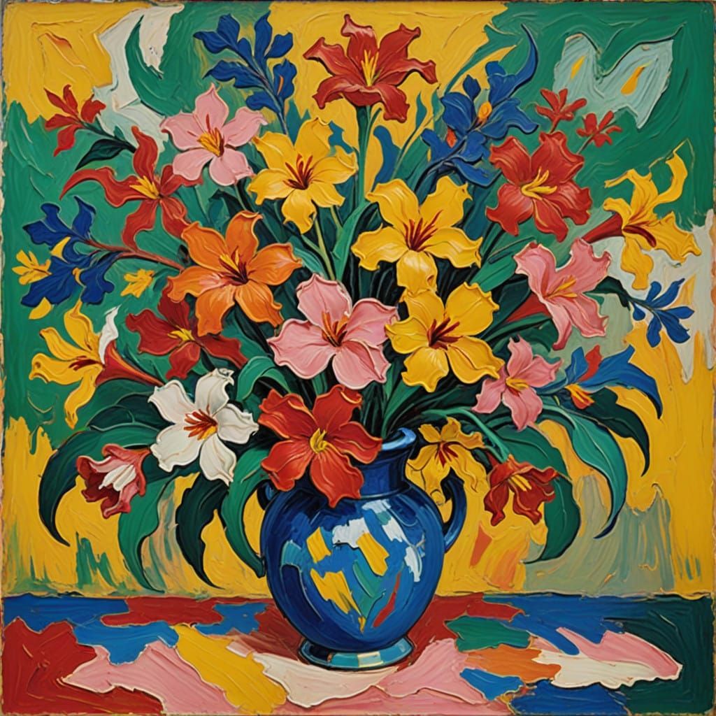 Neo-Impressionist Clay Flowers in Vibrant Dreamlike Still Li...