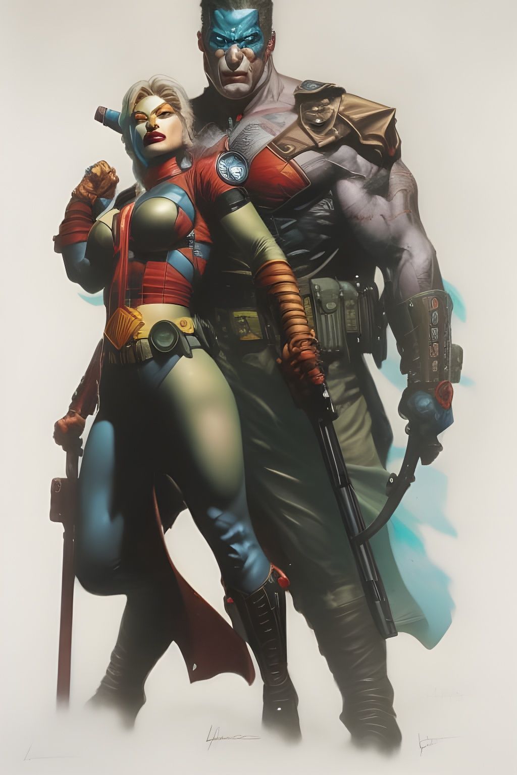 Muscular Harley Quinn Crayon Caricature