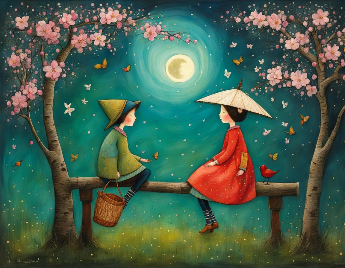 Magical Moon Shines Through Cherry Blossom