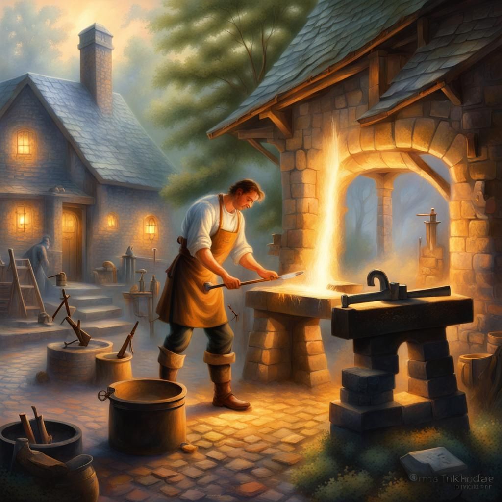 Fantasy Blacksmith Forging Sword at Bellows Forge