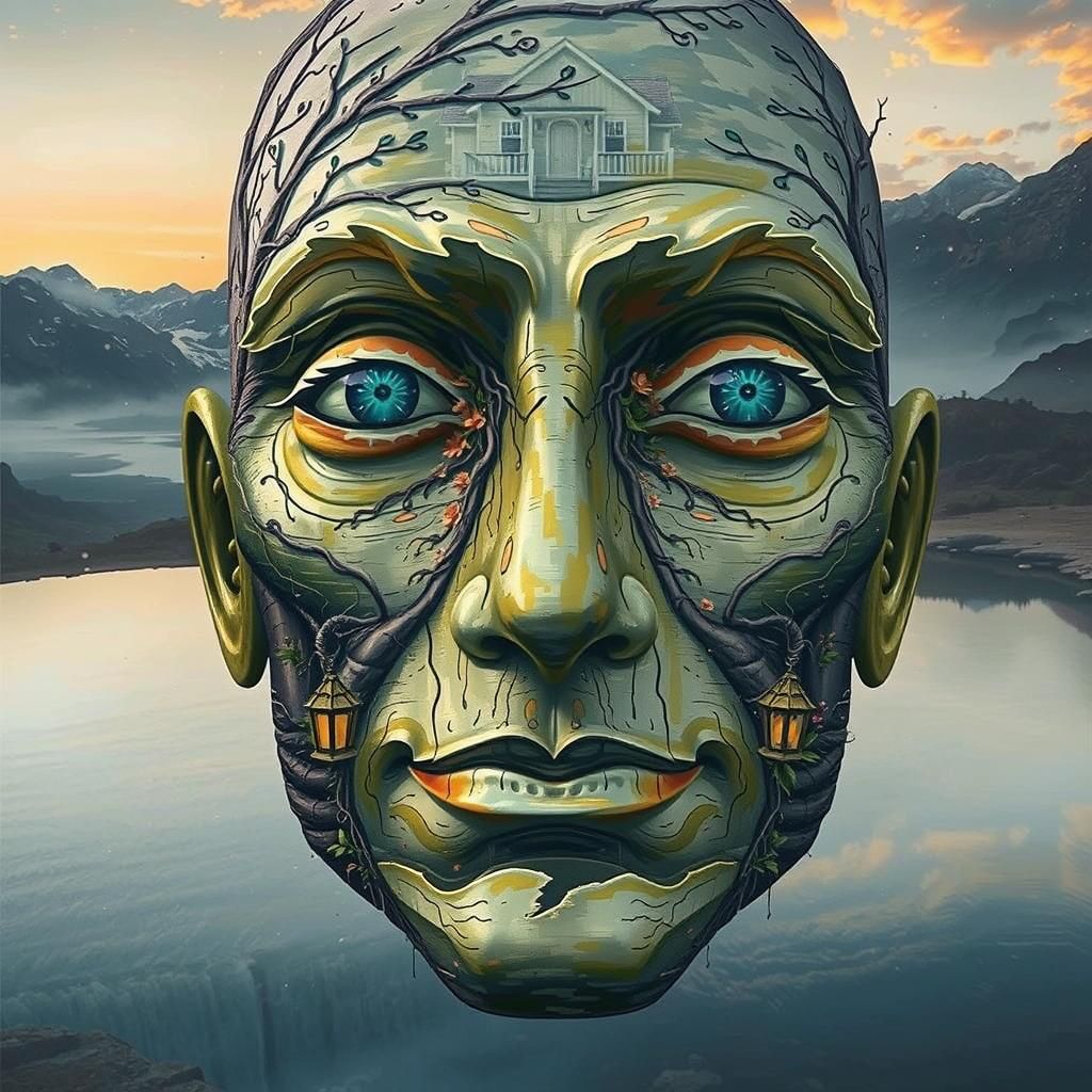 Surreal Root Creature in Dreamlike Double Exposure