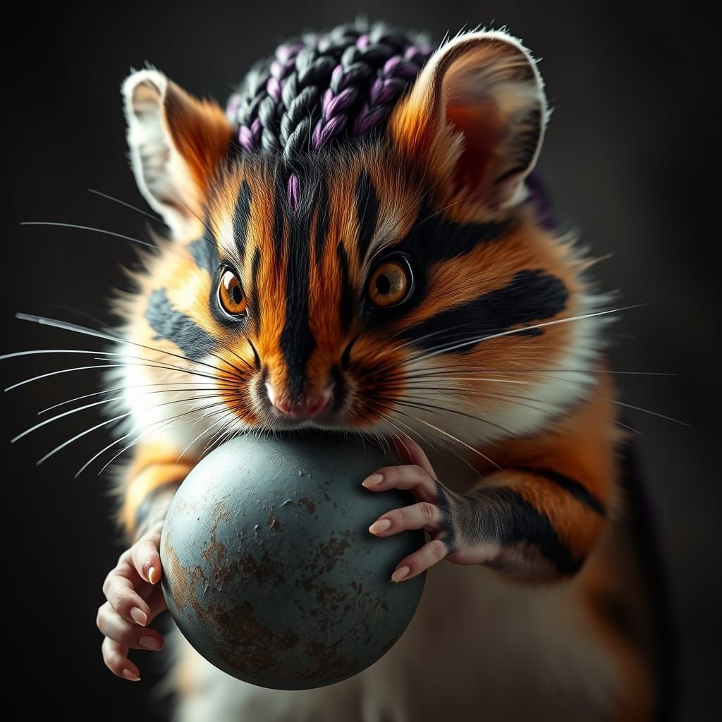 Warrior Hamster with Striped Face Paint in Dramatic Portrait