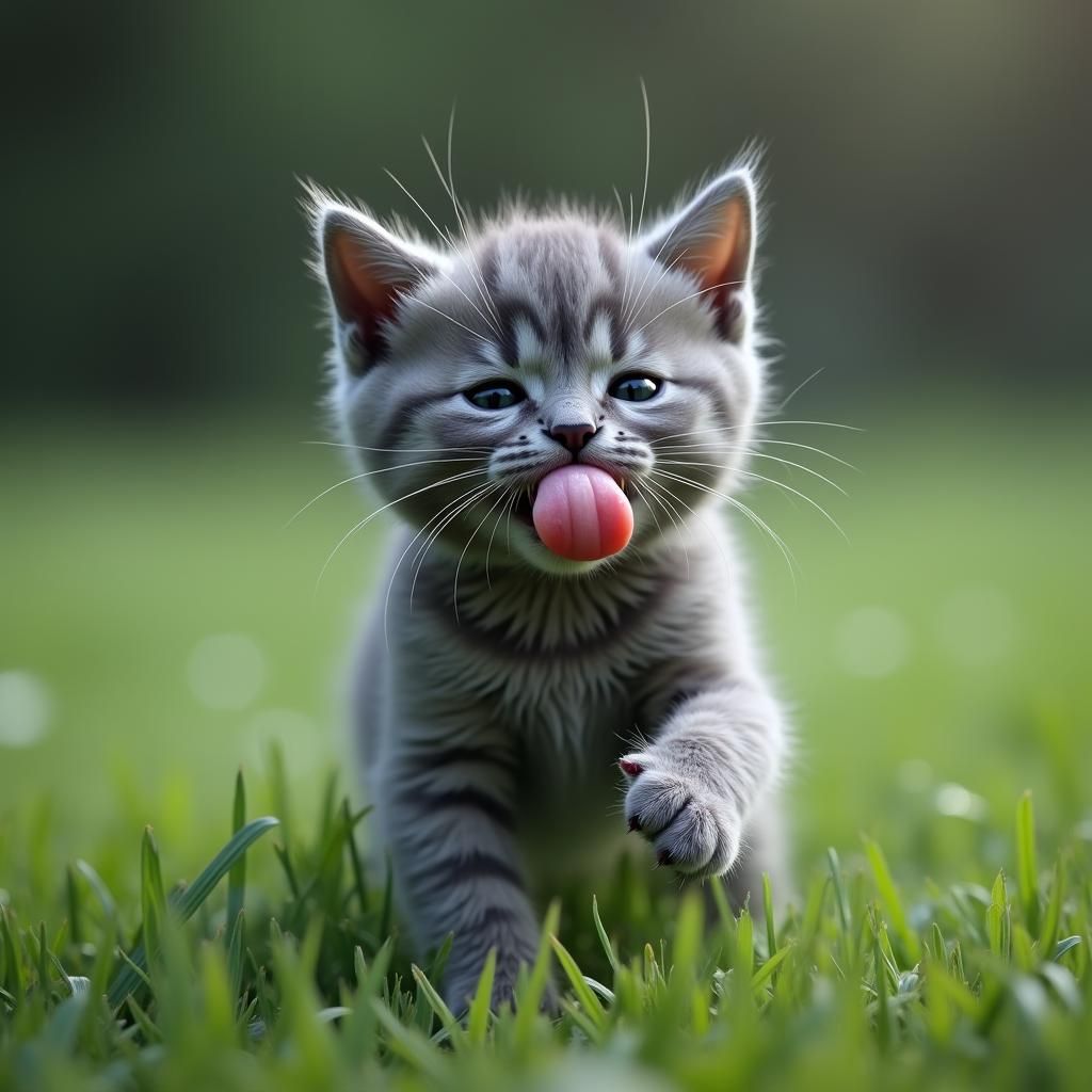 Hyperrealistic Kitten Catching Raindrops as Digital Art