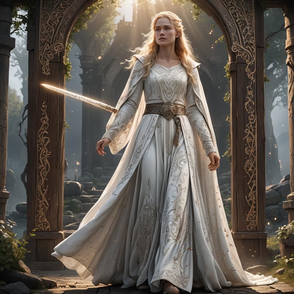 Eowyn in Silver Embroidery: Fantasy Concept Art