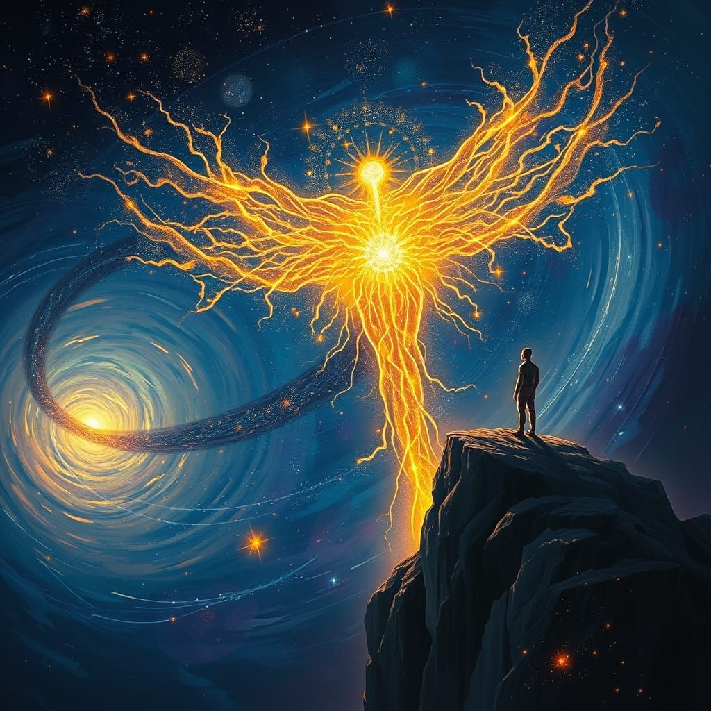 Cosmic Being Overlooking Galaxy in Surreal Digital Art Style