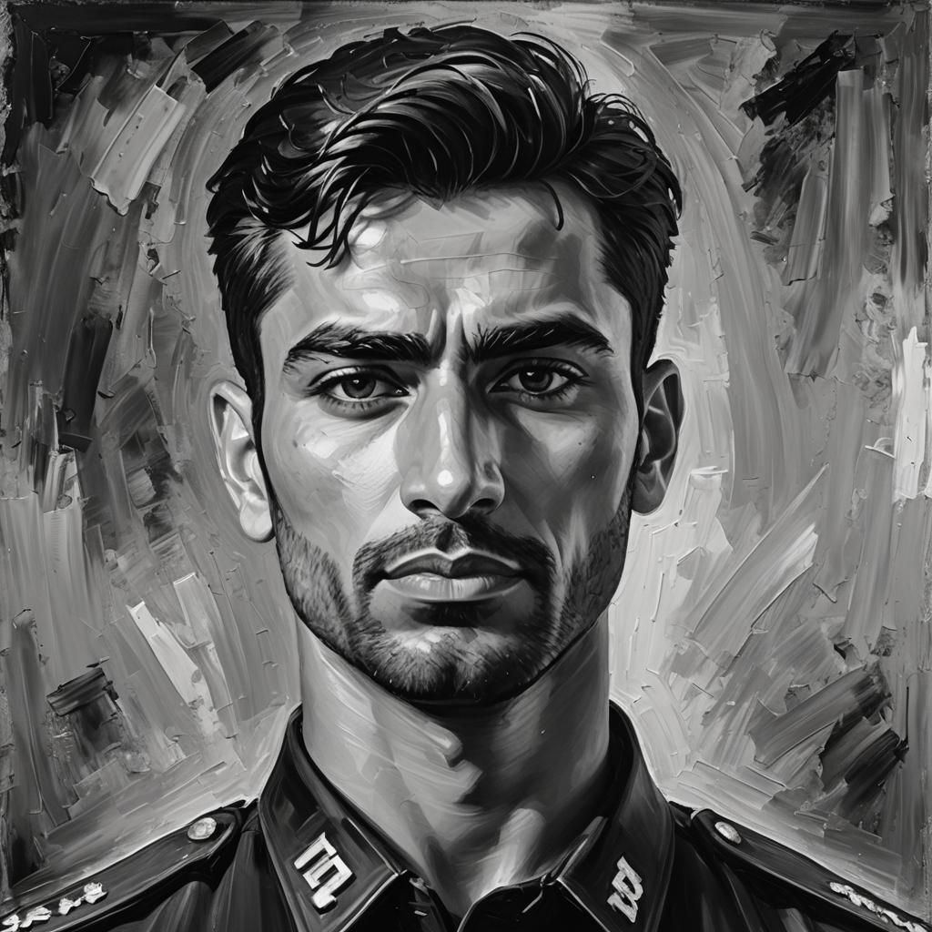 Handsome Young Policeman in Black and White Impressionism