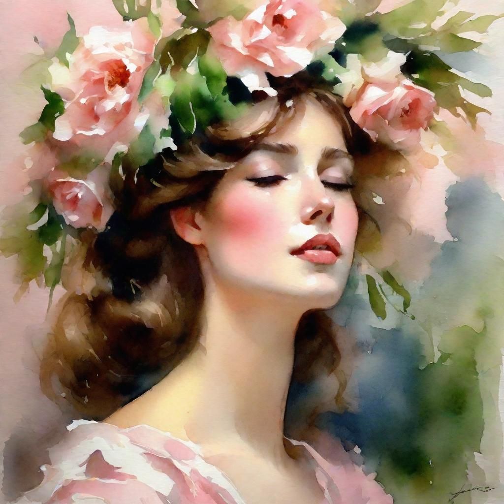 Ethereal Woman in a Wreath with Soft Pink Blush