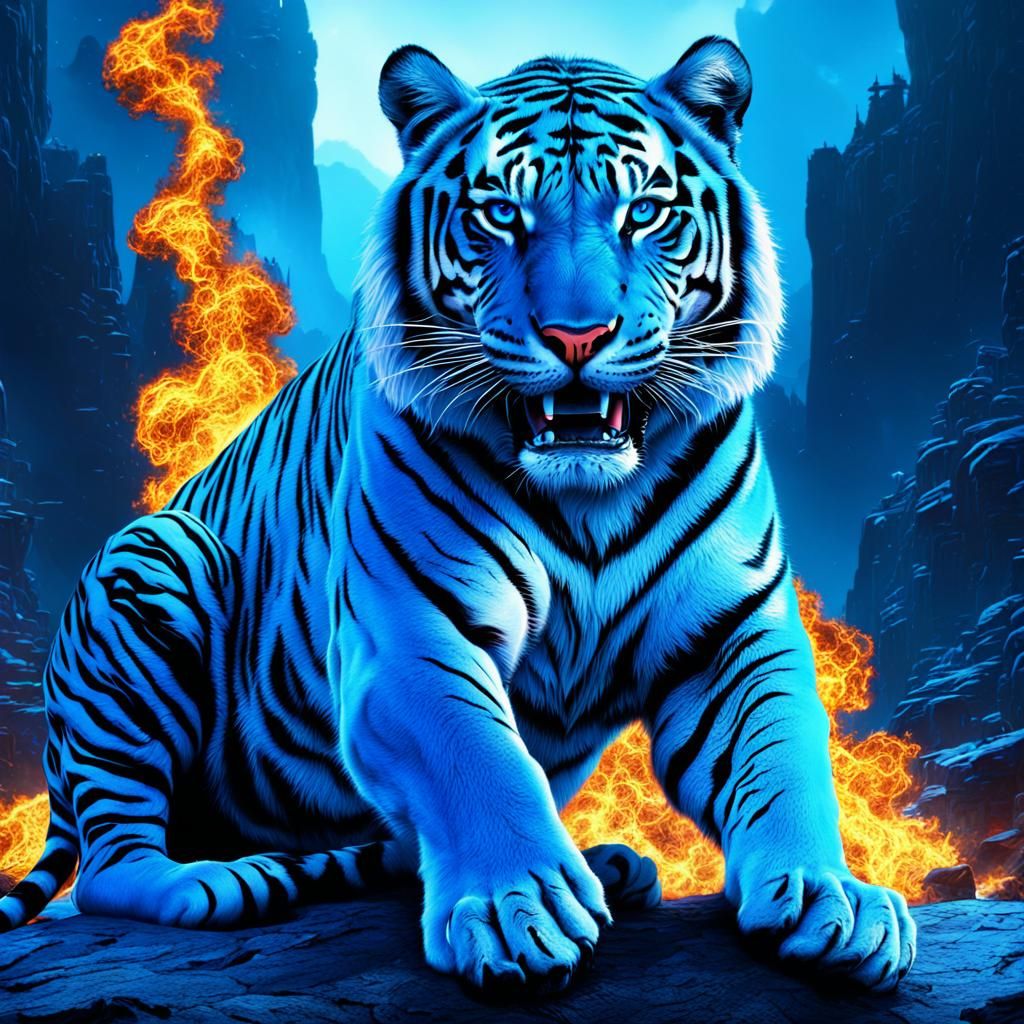 Azure Blue Tiger Digital Matte Painting