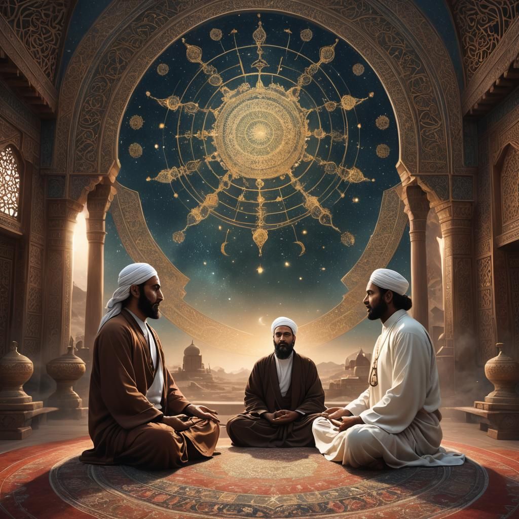 Meditative Sufi Masters Ascending in a Detailed Painting
