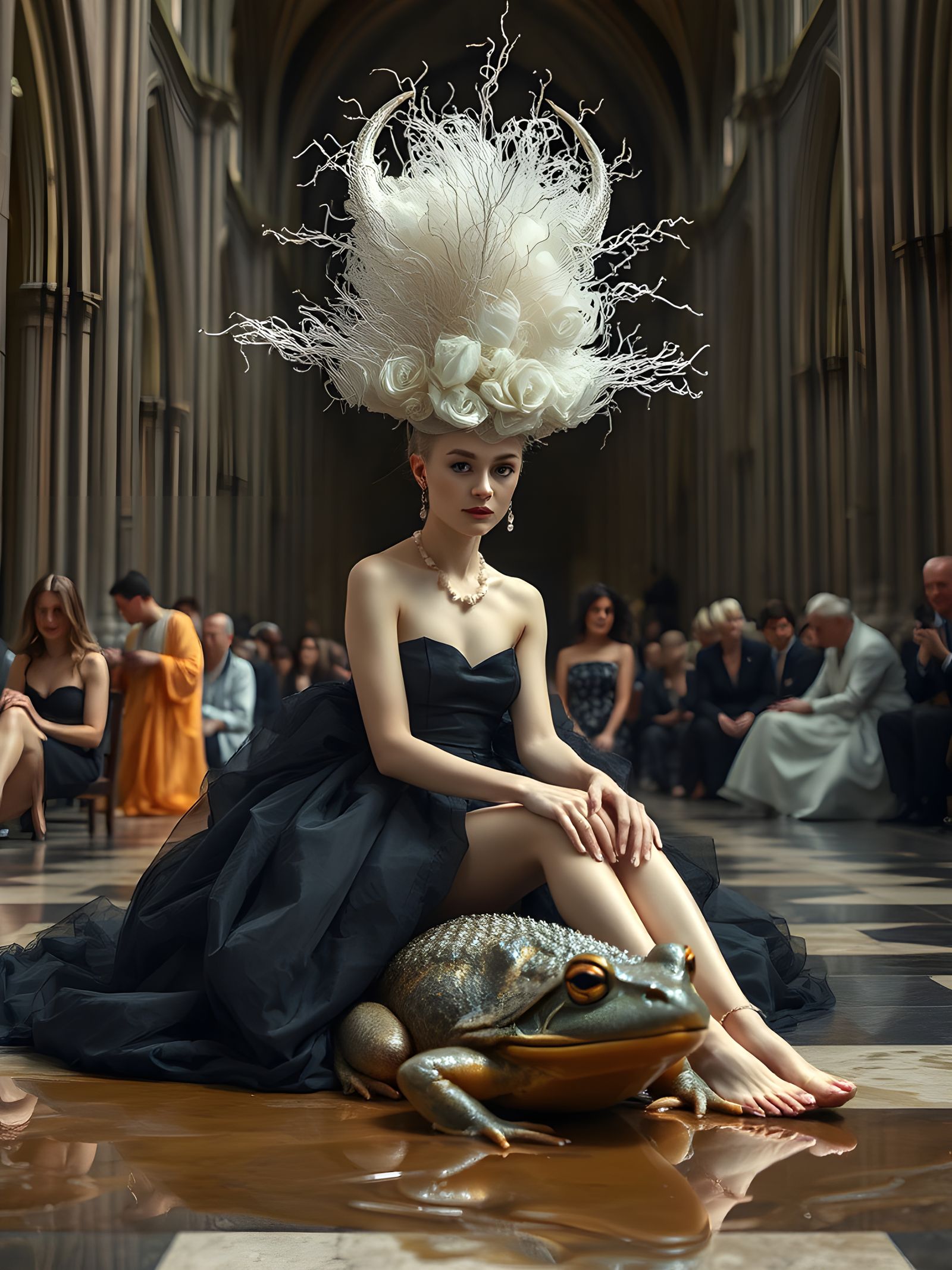 Albino Woman in Extravagant Costume with Frog