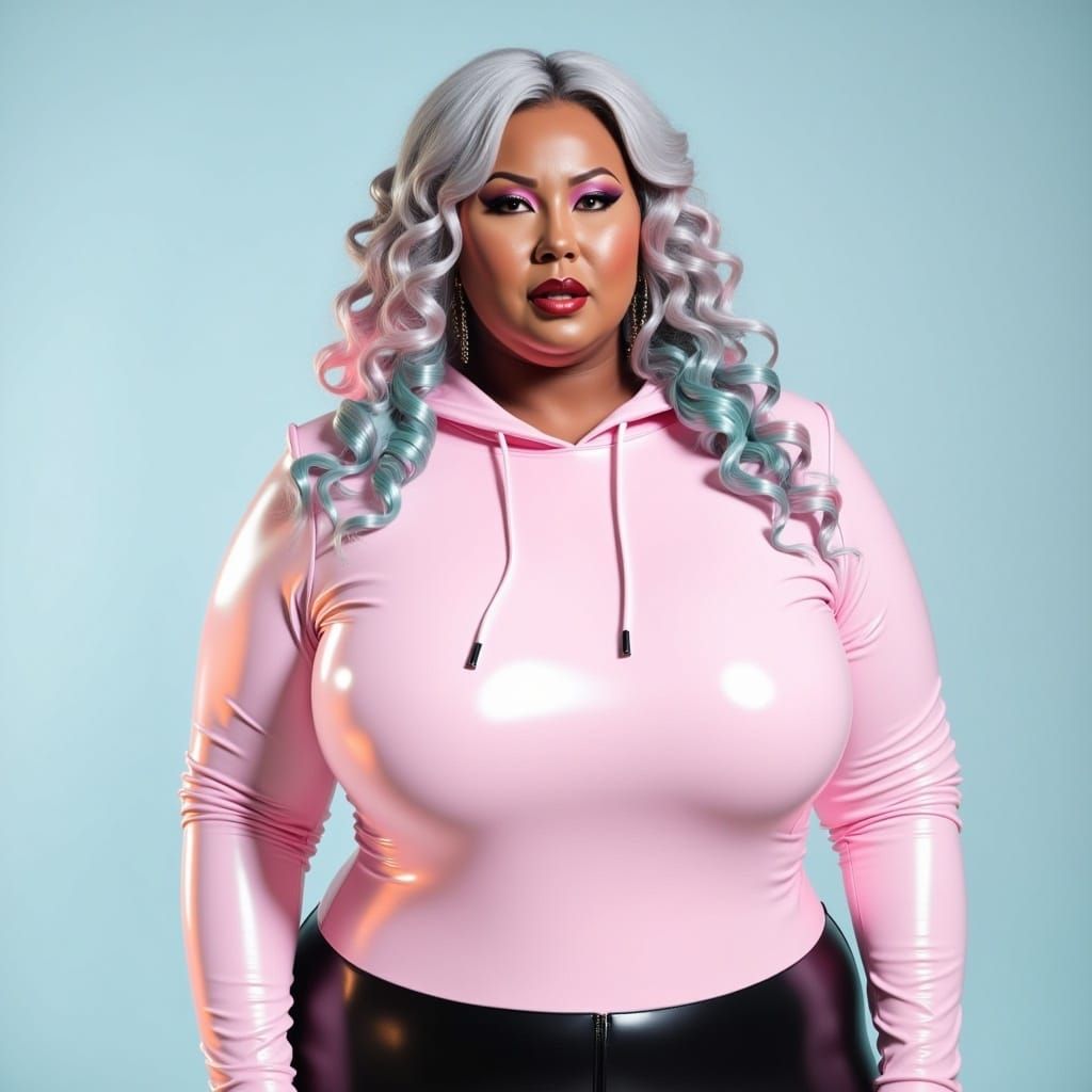 Curvy Woman Portrait with Silver Hair in Vibrant Style